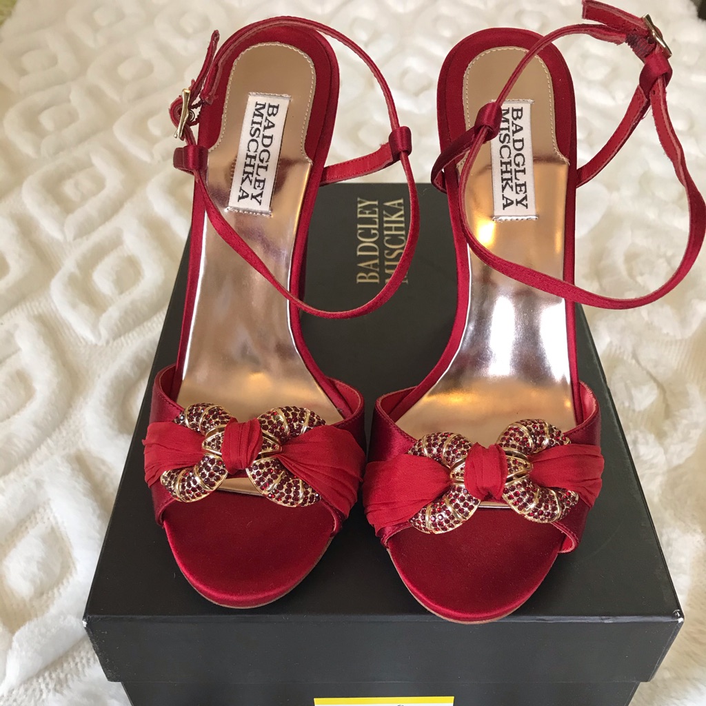 Badgley Mischka Red Jeweled Open Toe Sandals